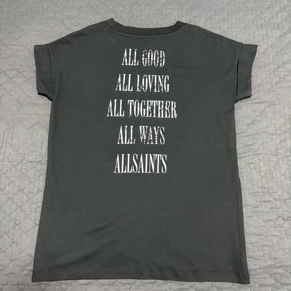 All Saints Women’s NWOT XS Black Tee Shirt Graphic Top  "All Good" - Picture 6 of 6